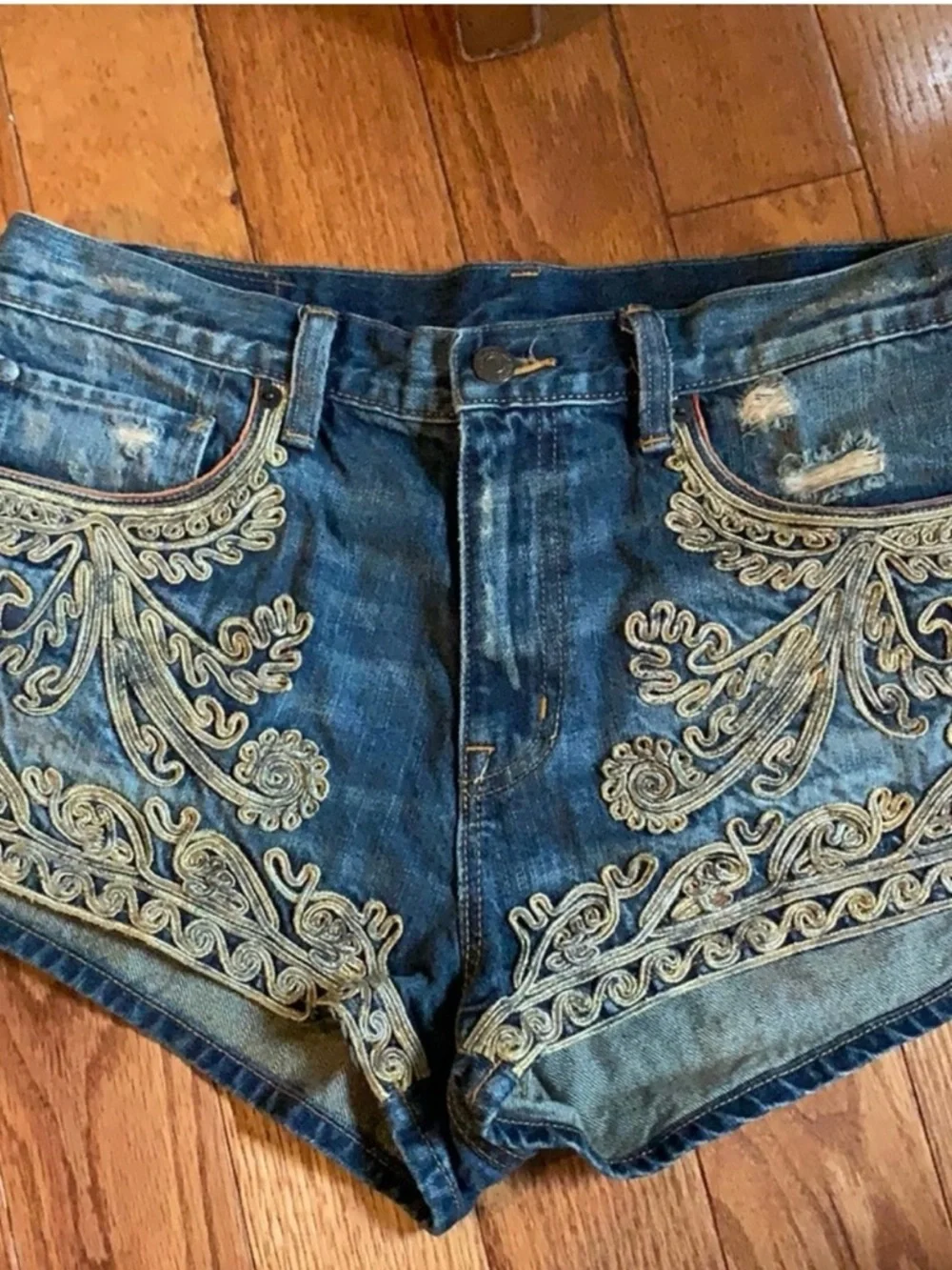 Denim & Supply Ralph Lauren Embroidered Blue Jean Shorts - Picture 2 of 5